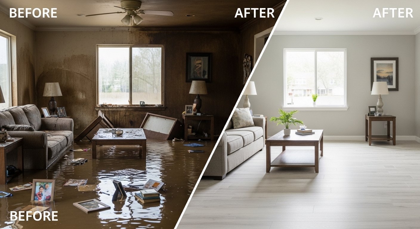 High-Rise Condo Water Damage Restoration in North Miami Beach, FL before and after cleanup