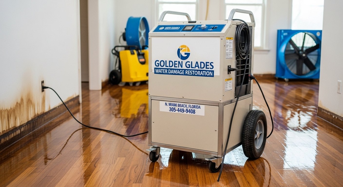 Commercial Water Damage Restoration in North Miami Beach, FL equipment setup
